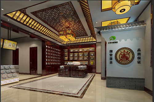 龙南古朴典雅的中式茶叶店大堂设计效果图